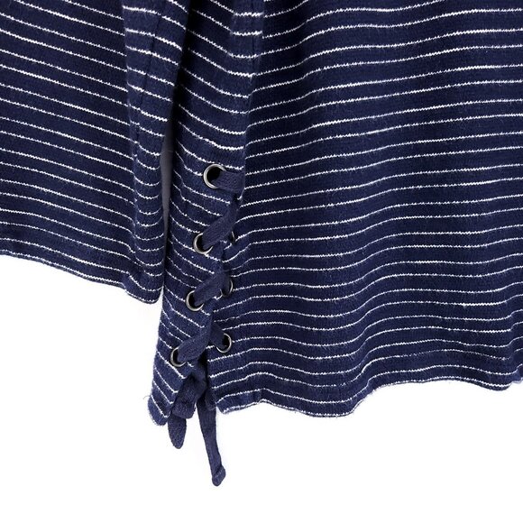 Madewell Pullover Sweater Top Size Large Nautical Navy Striped Side Lace Up - Picture 6 of 12